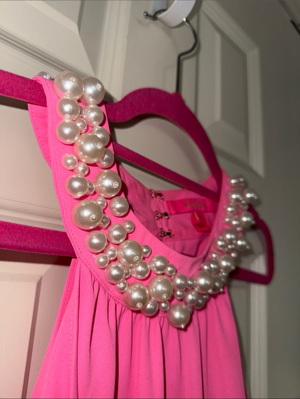 Embellished Pearl Collar Pink Halter Dress - Picture 3 of 6